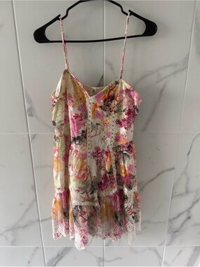 Hemant and Nandita Floral Lace-Trim Spaghetti Strap Sundress in Multi